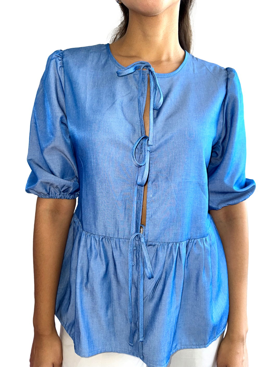 Blusa azul listones