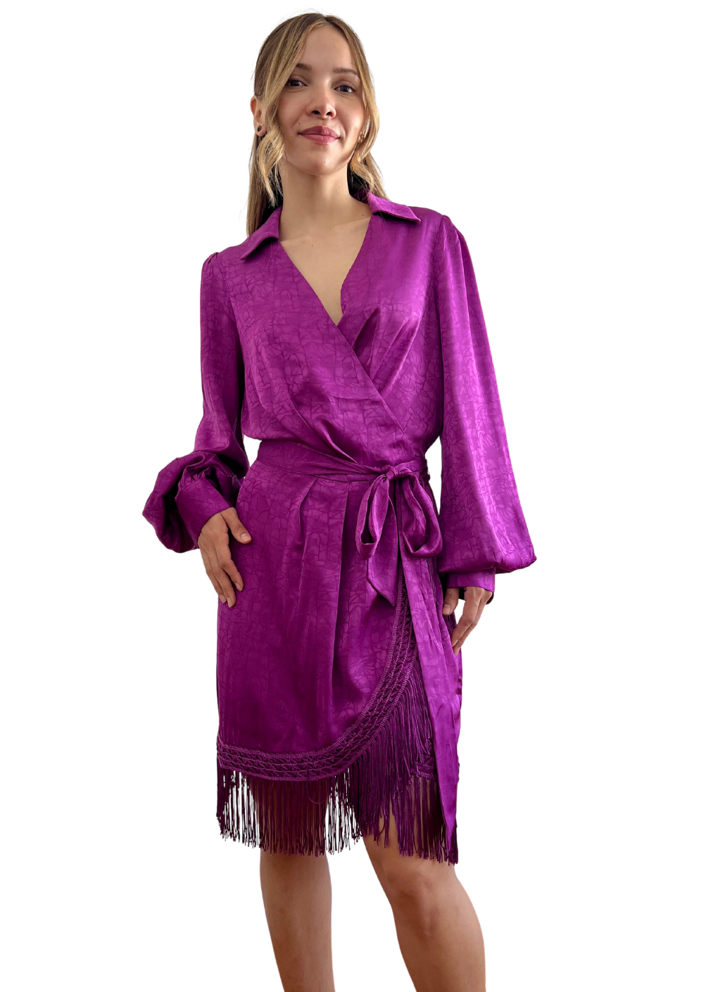 Vestido morado flecos