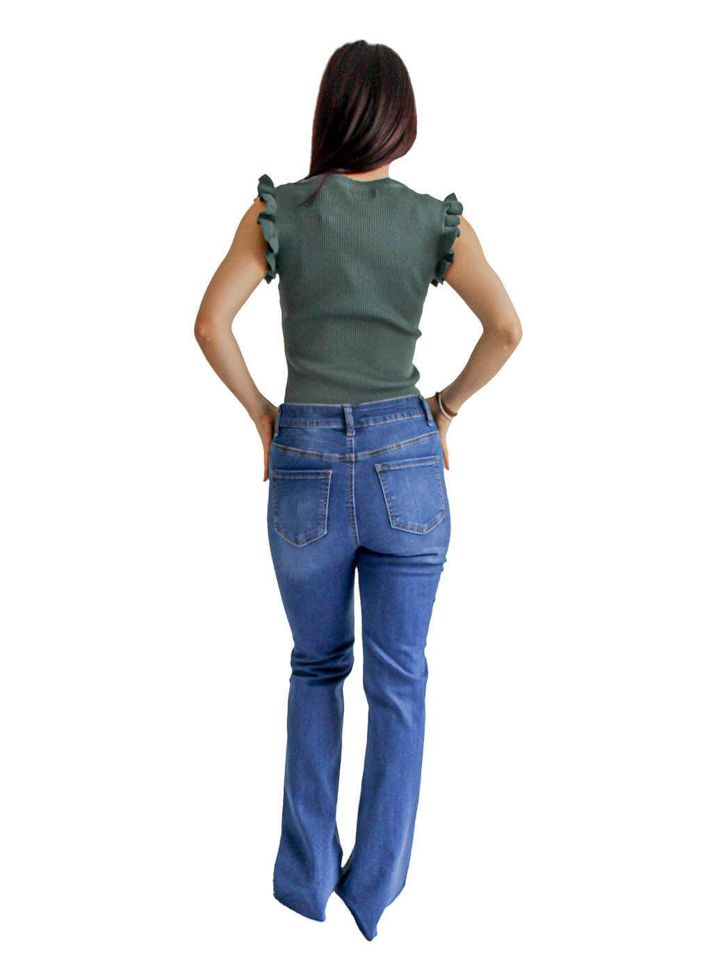 Pantalón denim brillos