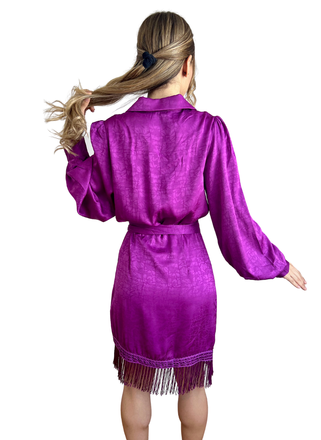 Vestido morado flecos