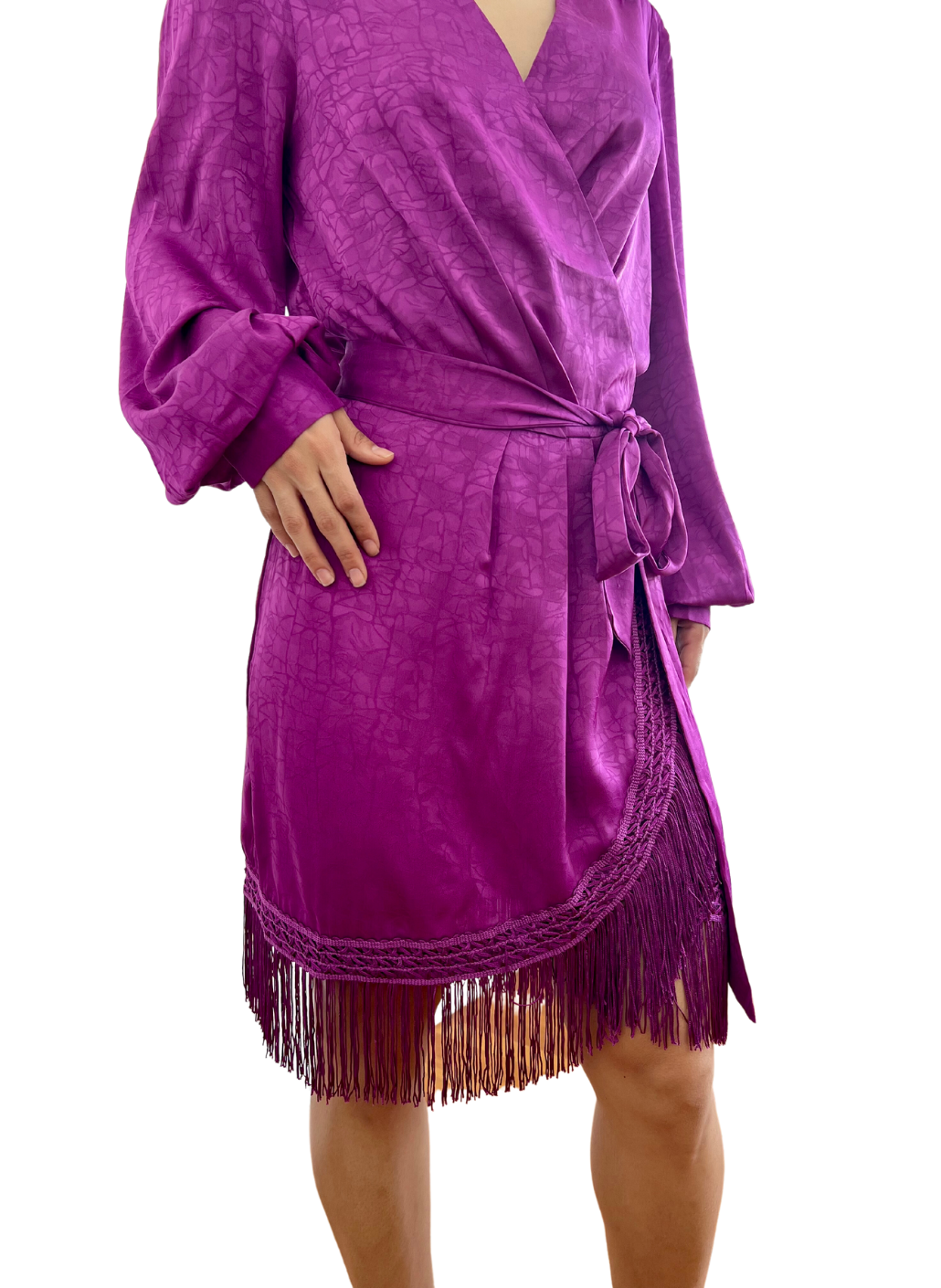 Vestido morado flecos