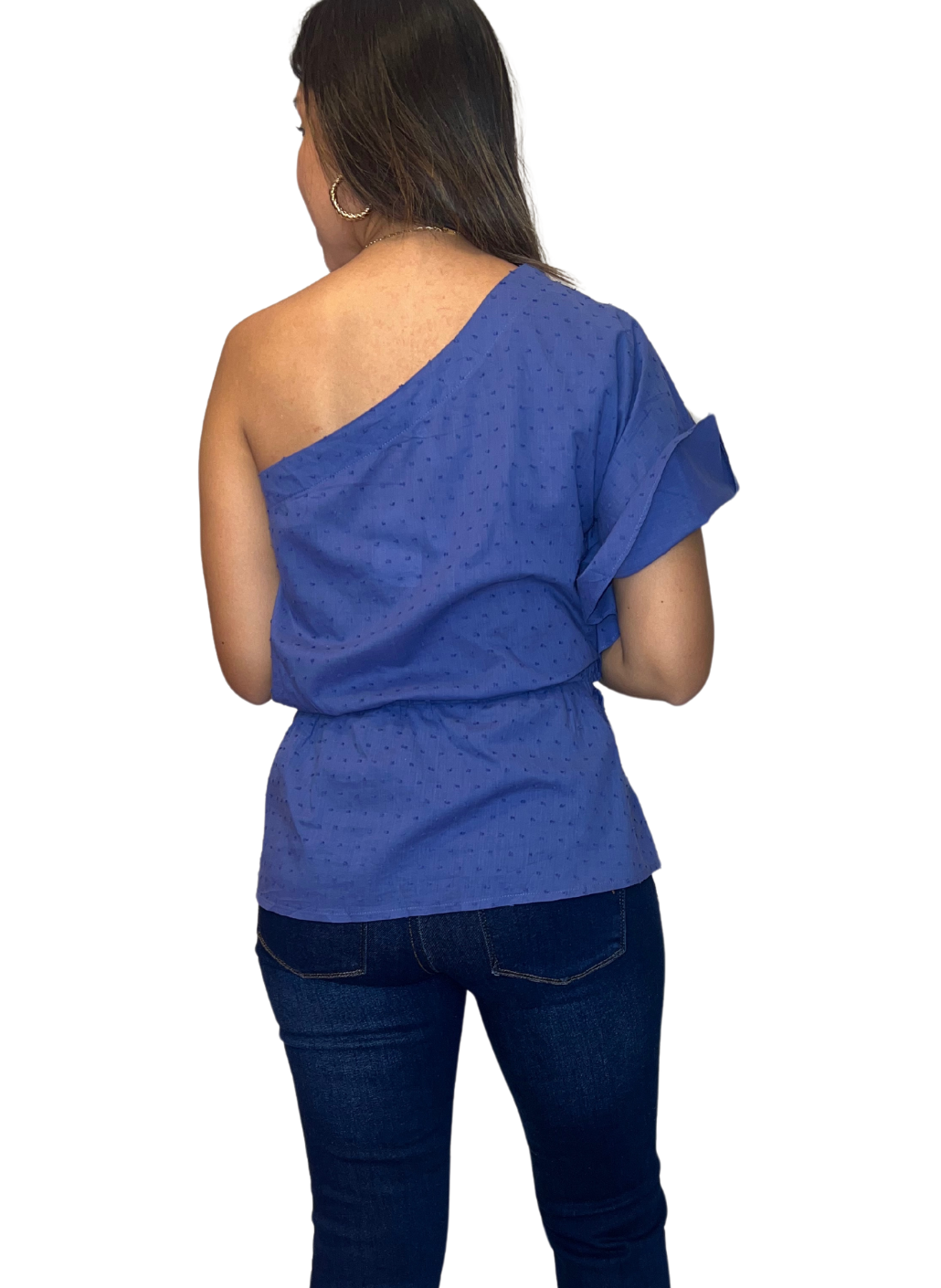 Blusa azul asimétrica