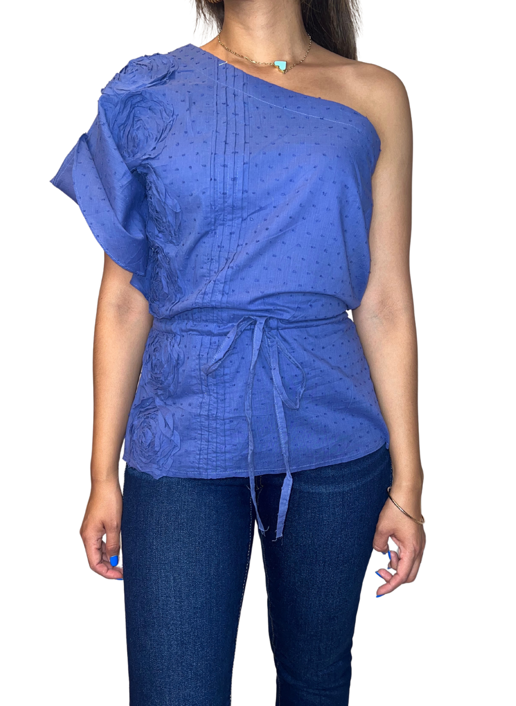 Blusa azul asimétrica